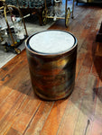 Distressed Copper Marble Drum Table